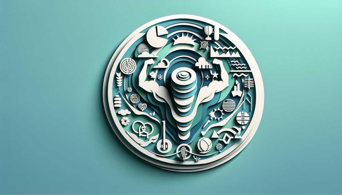 paper art illustration of layered paper mountains climbing boots stopwatch and bold quiz title on teal background