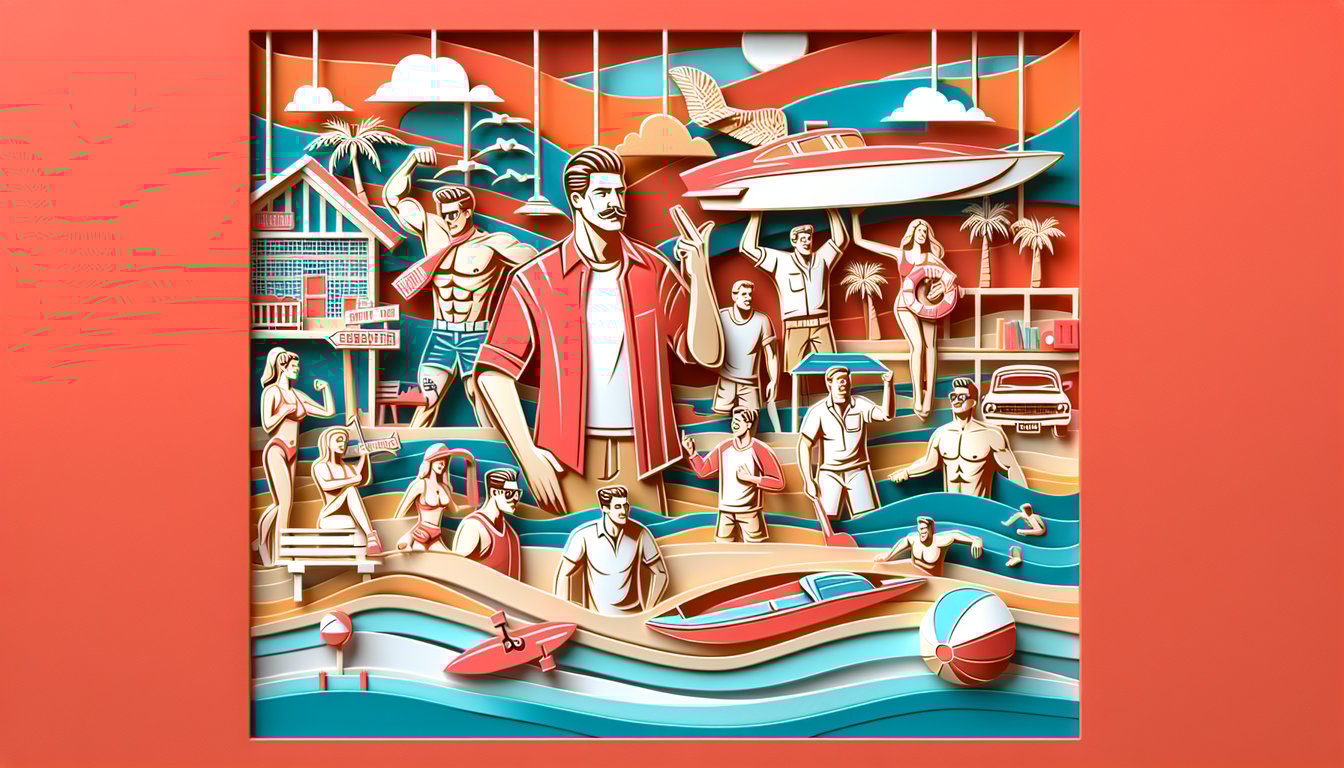 Paper art illustration for Jersey Shore trivia quiz on a coral background
