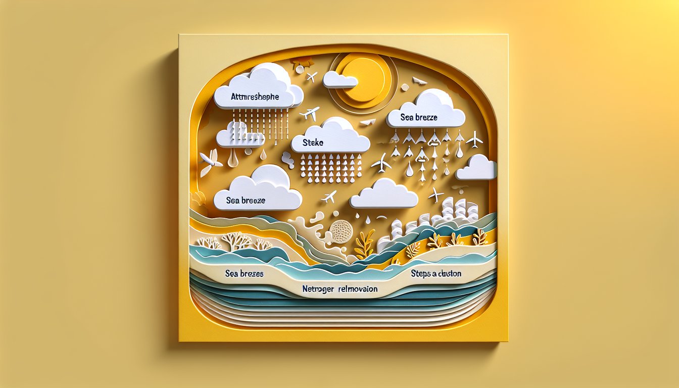 Paper art illustration for atmosphere knowledge quiz on a golden yellow background.