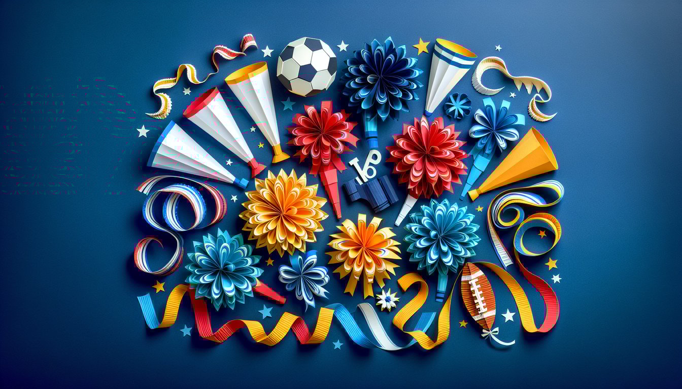 Colorful paper art depicting cheerleaders and trivia quiz elements.