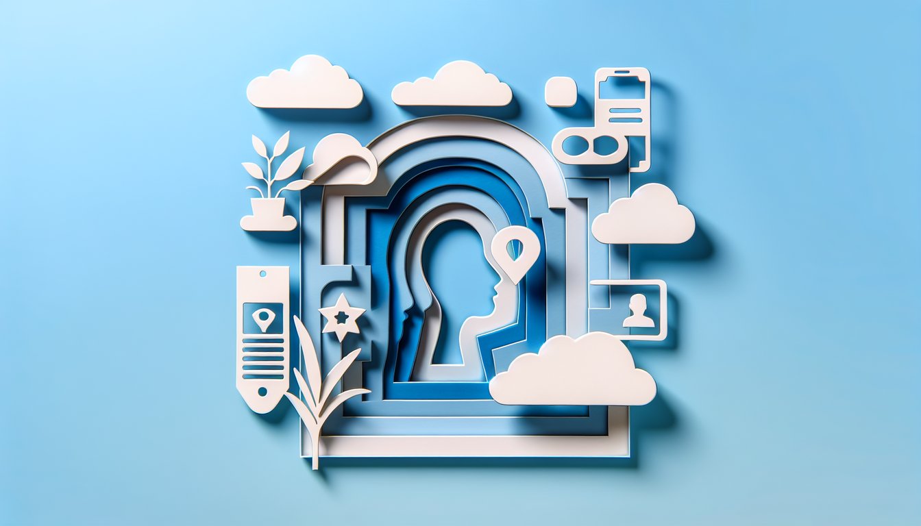 Paper art illustration for a Kardashian personality quiz on a sky blue background