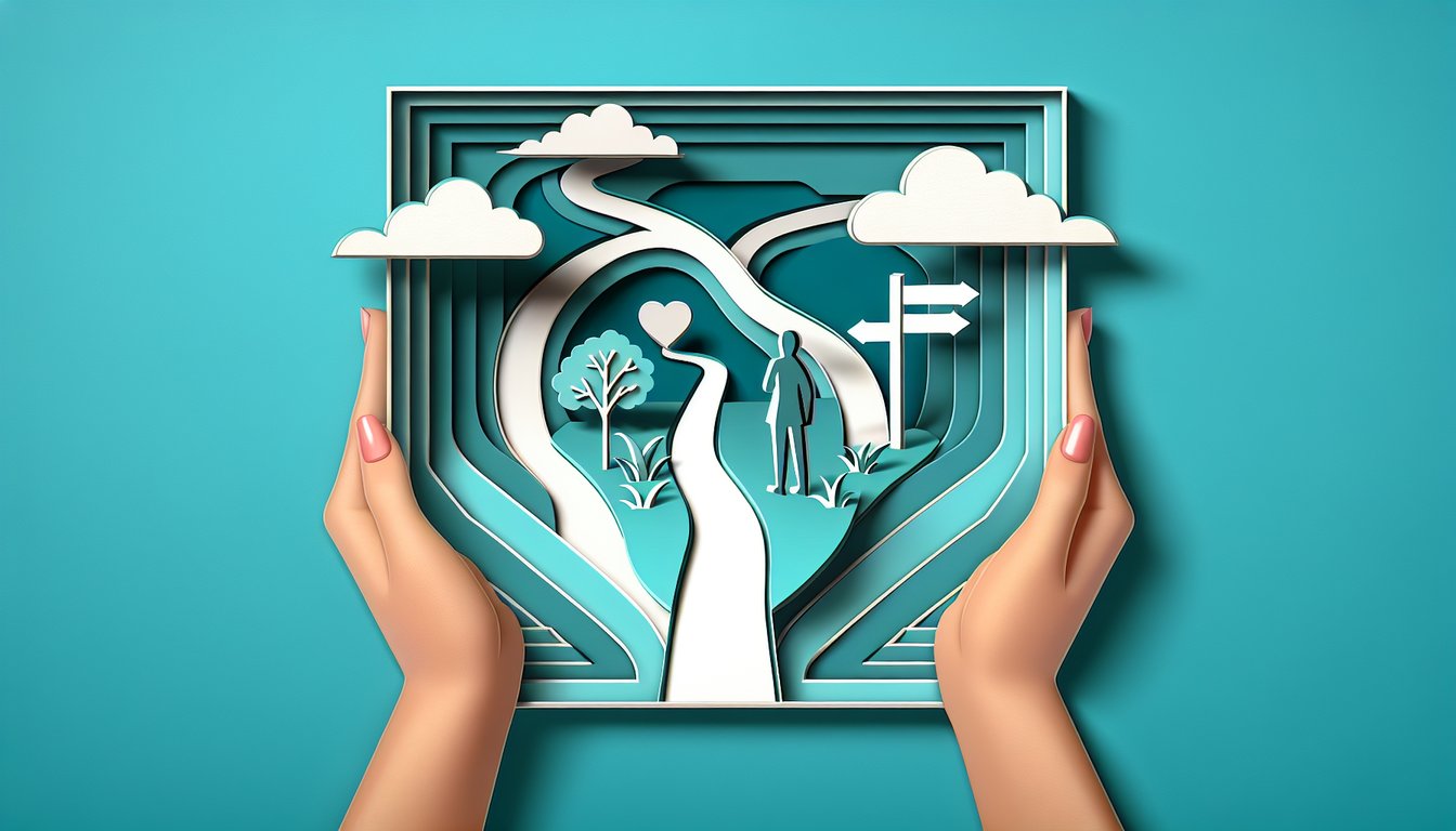 Paper art illustration for relationship quiz on teal background