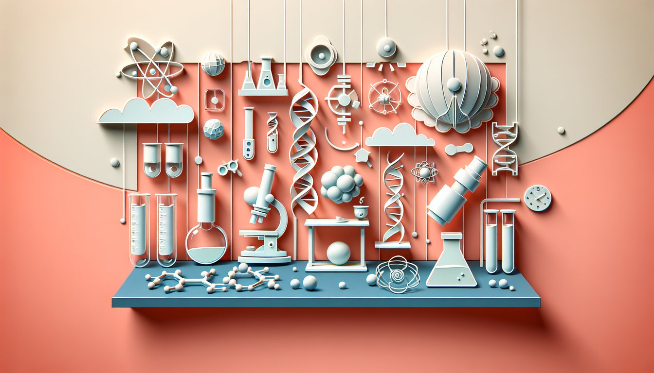 Paper art illustration for scientific investigation quiz on a coral background.