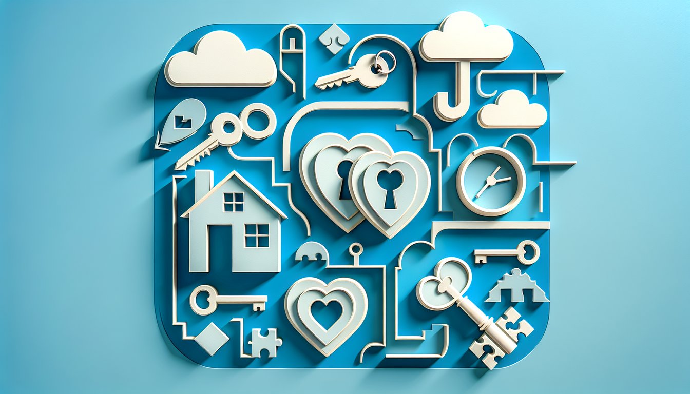 Paper art illustration for cohabitation readiness quiz on sky blue background