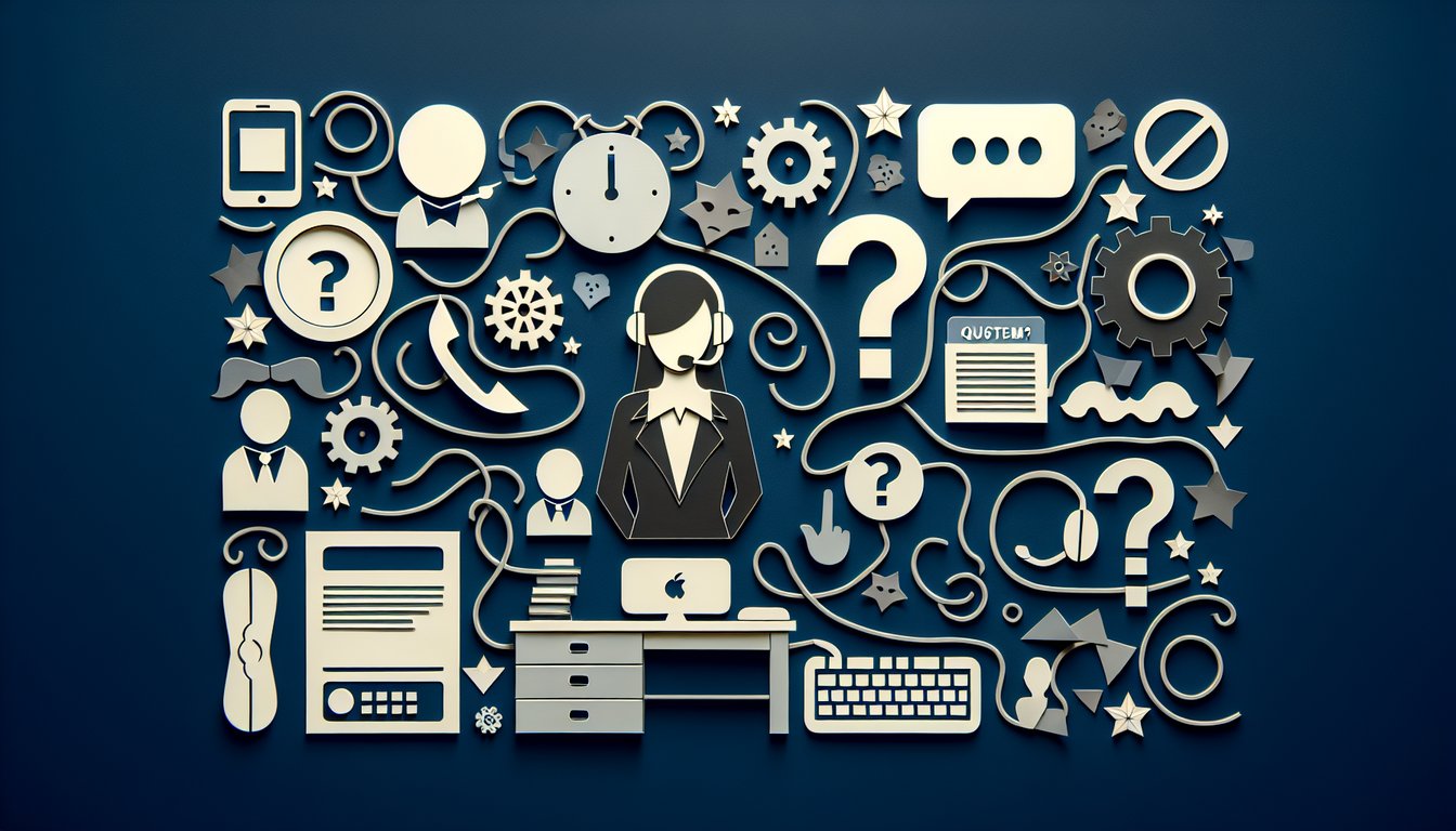 Colorful paper art depicting a challenging customer service scenario for a quiz