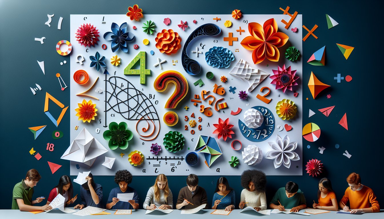 Paper art themed trivia quiz on function notation for high school math students.