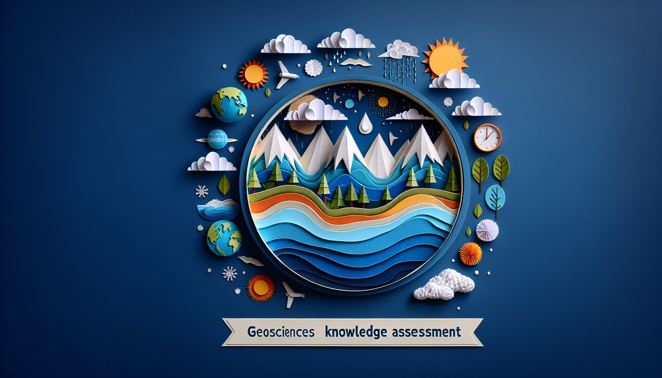 Colorful paper art depicting elements of geosciences for a knowledge assessment quiz.