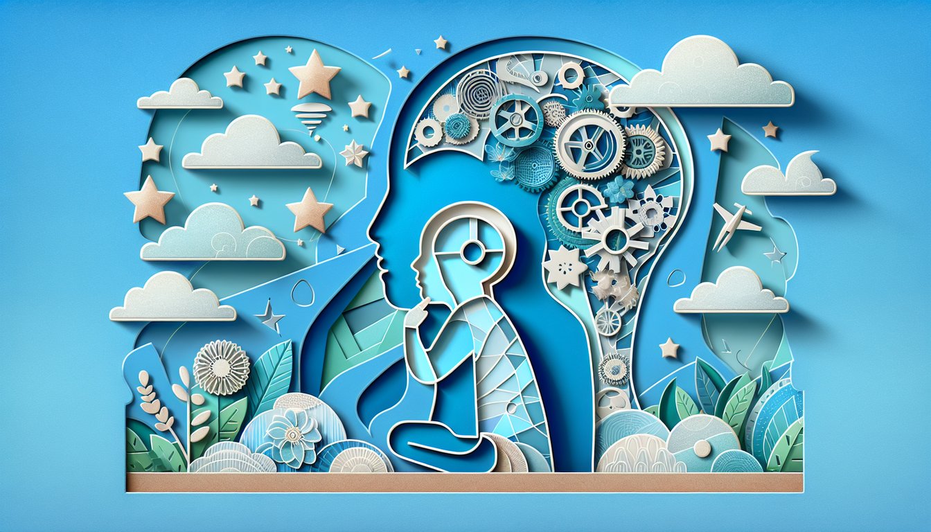 Paper cut art shows fragile child silhouette cradled by adult hands on sky blue background for glass child syndrome quiz