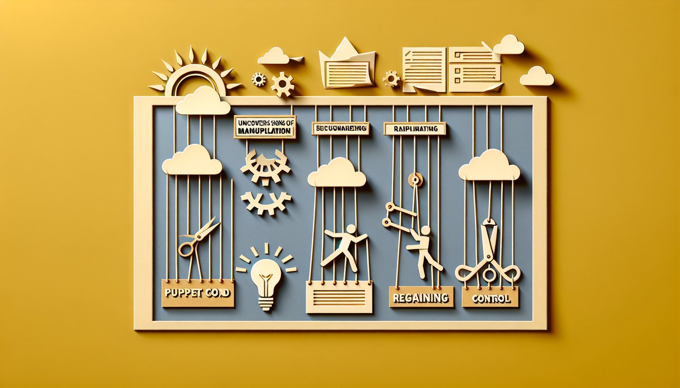 Paper art illustration for manipulation quiz on a golden yellow background