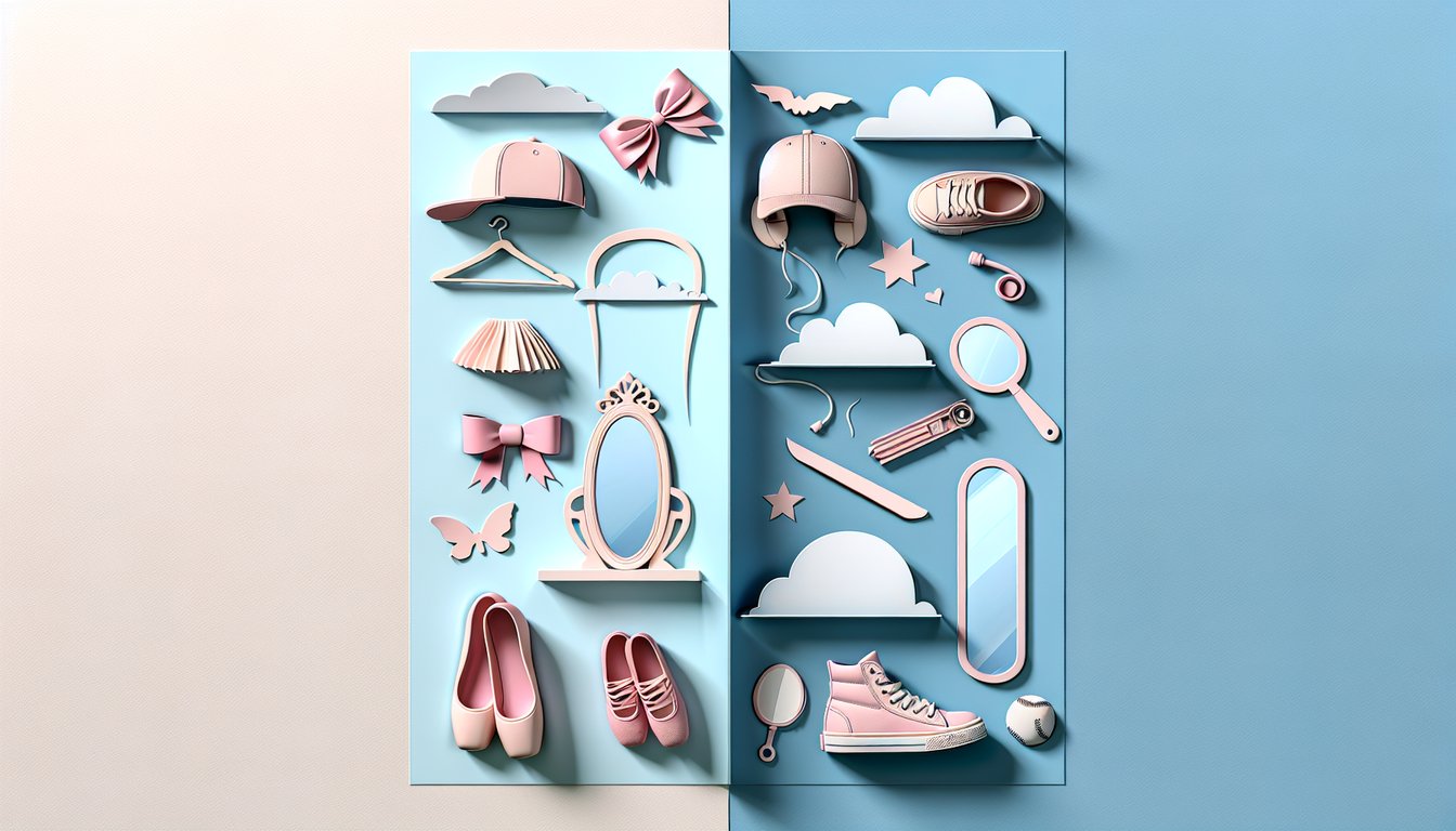 Paper art style tomboy and girly girl side by side with quiz text on sky blue background