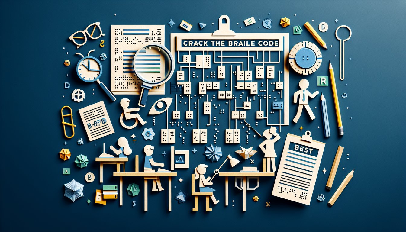 Paper art promoting a fun trivia quiz on decoding Braille messages for middle school students