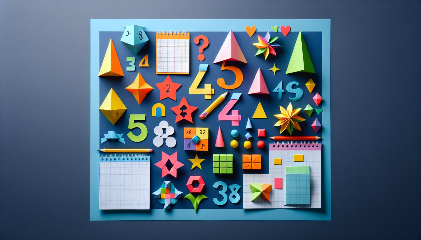 Colorful paper art promoting a Grade 5 math trivia quiz for TCAP preparation