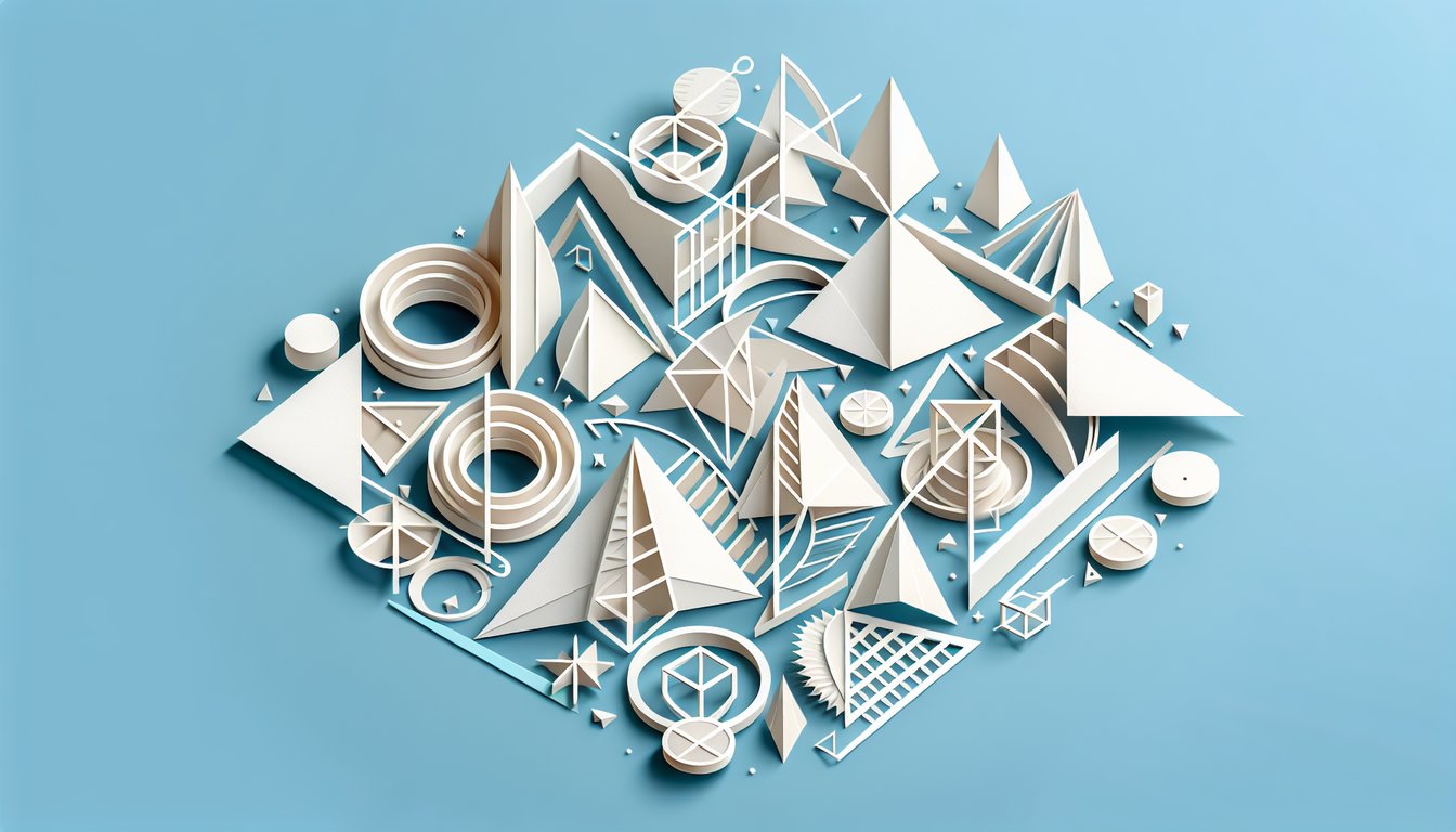 Paper art geometric shapes and triangles on sky blue background Unit 5 geometry quiz on similar figures triangle properties