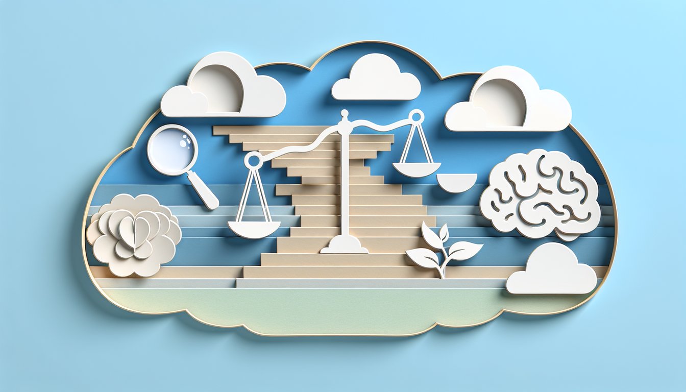 Paper art style brain and mood icons on sky blue background promoting bipolar depression quiz