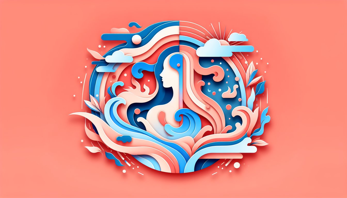 Paper art illustration for Avatar personality quiz on a coral background.