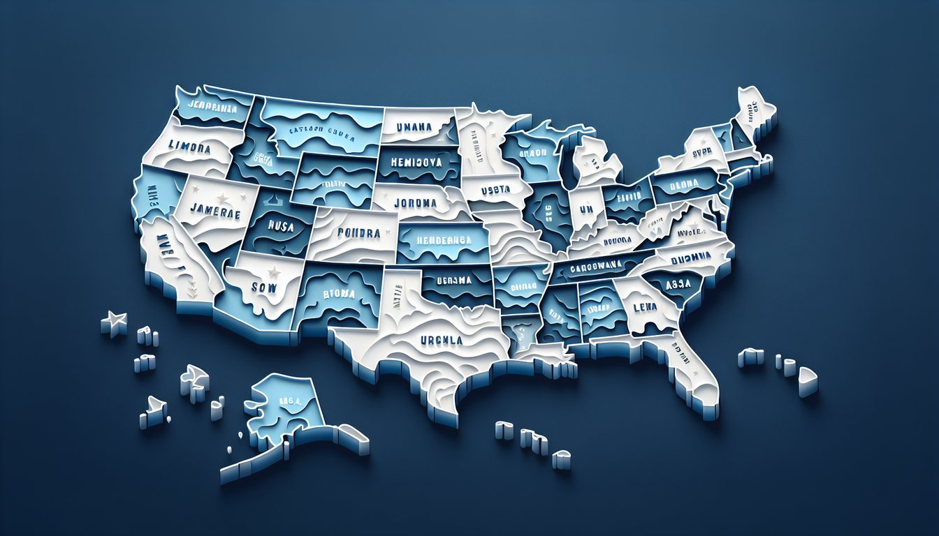 Paper art depicting a US Map Challenge quiz to test middle school students geography knowledge.