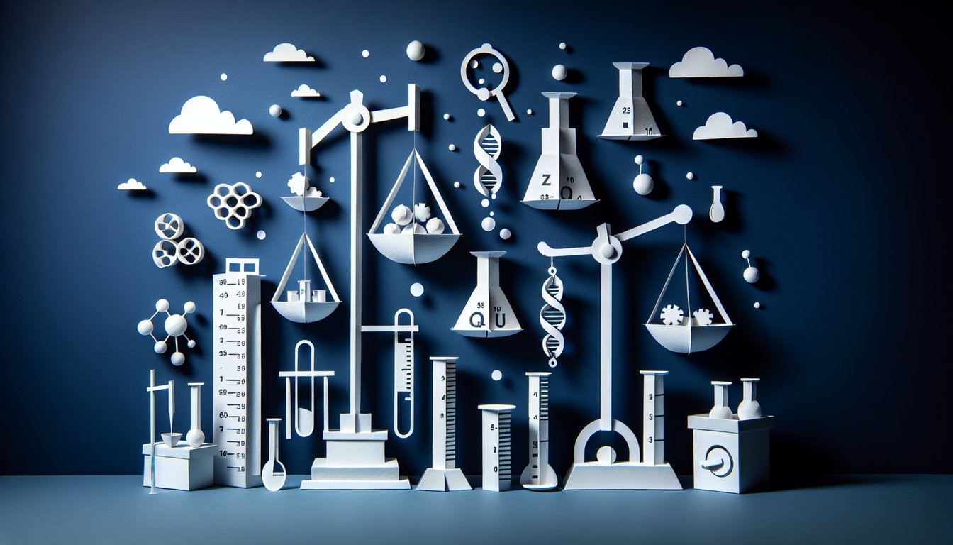Colorful paper art illustrating a quiz on density measurement