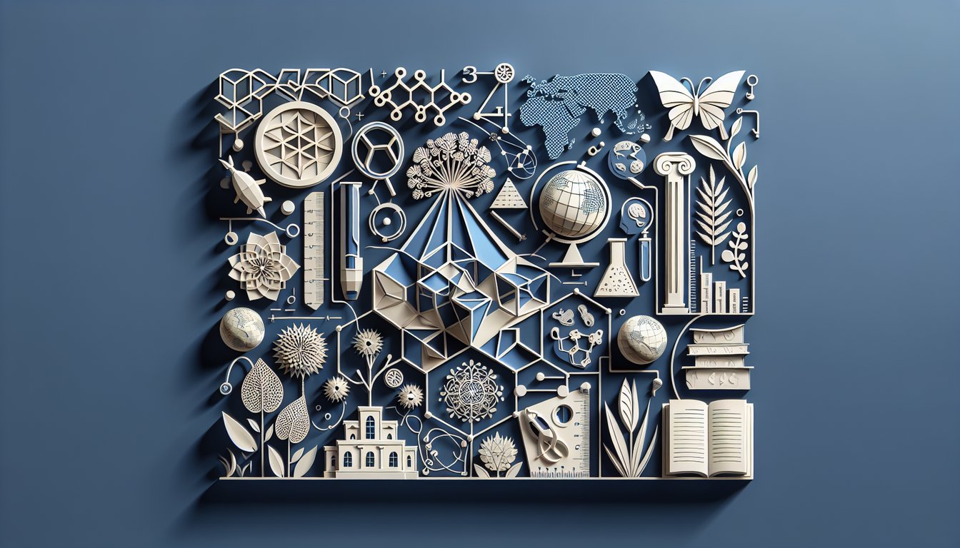 Paper art illustration shows colorful books pencils trophies on dark blue background for free 4th grade trivia quiz