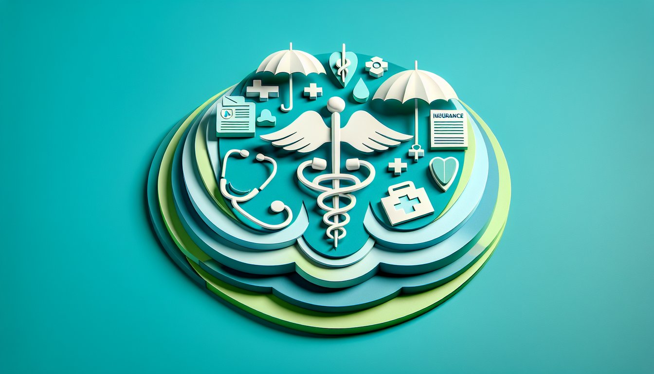 Paper art illustration for health insurance quiz with plan recommendations on teal background