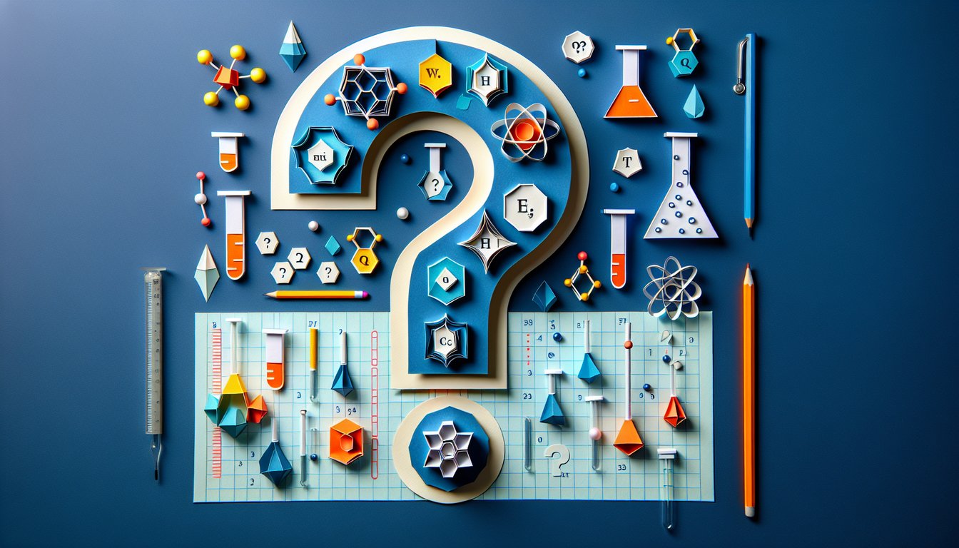 Colorful paper art promoting the Compound Conundrum Challenge, a high school chemistry quiz.