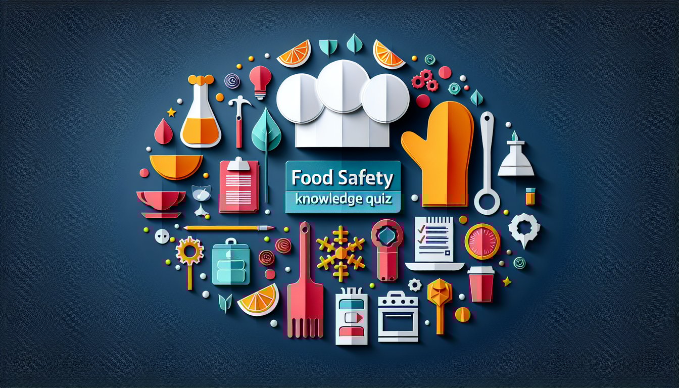 Colorful paper art promoting a Food Safety Knowledge Quiz.