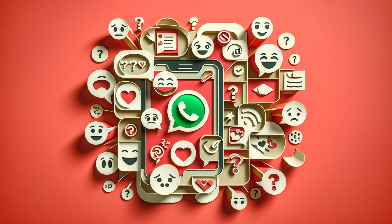Paper art illustration of emoji faces on coral background promoting a WhatsApp emoji quiz to uncover your messaging persona.