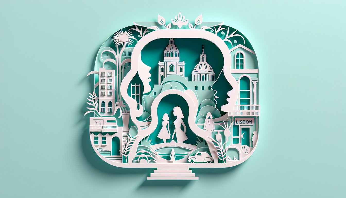 Paper art illustration for personality quiz based on Lisbon Sisters from The Virgin Suicides on teal background