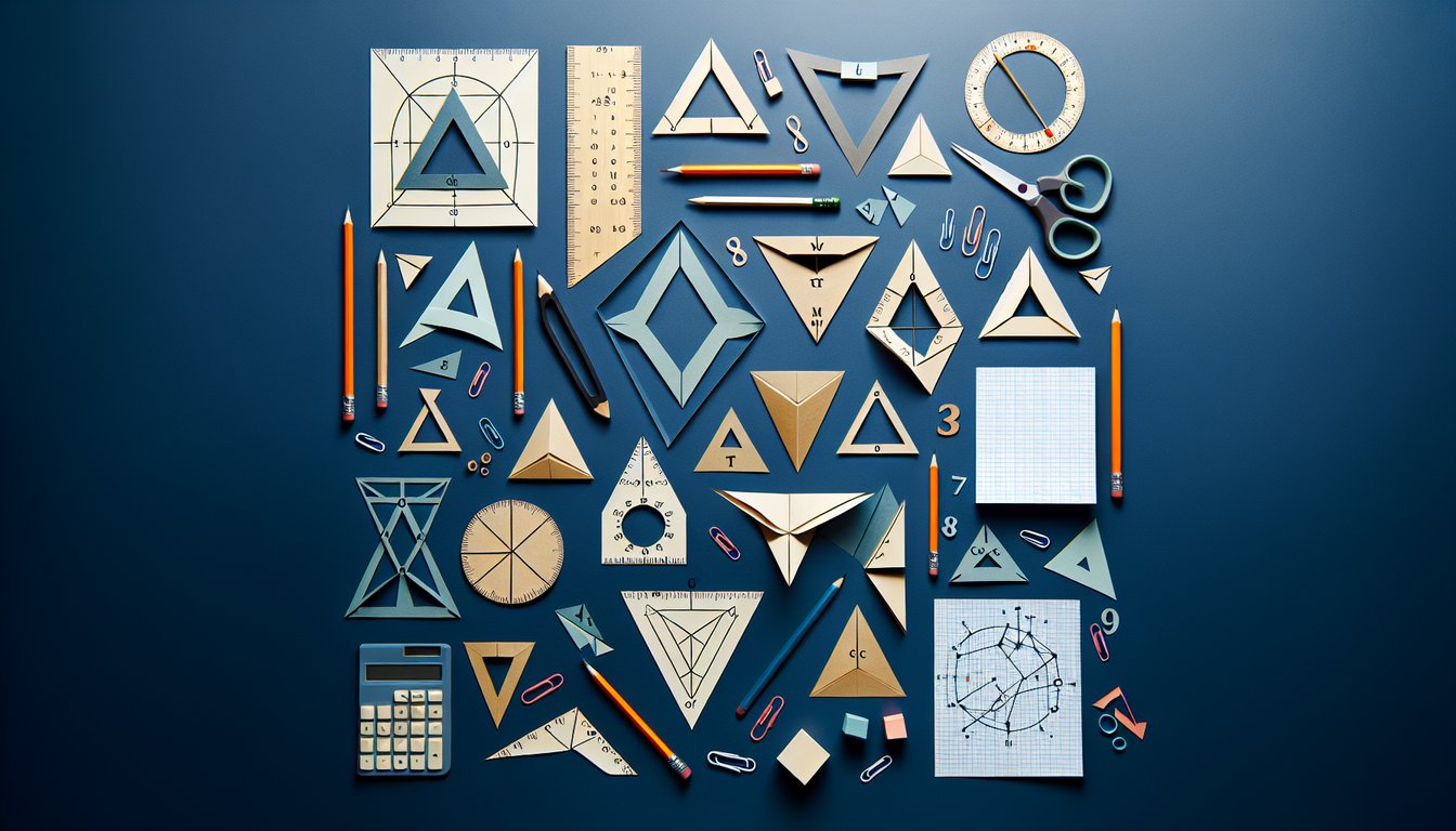 Paper art promoting Triangle Congruence Quest, a dynamic geometry quiz for high school students.