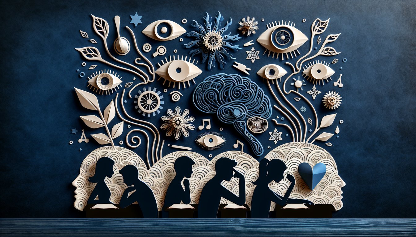 Colorful paper art promoting Sensory Perception Challenge trivia for high school biology students.