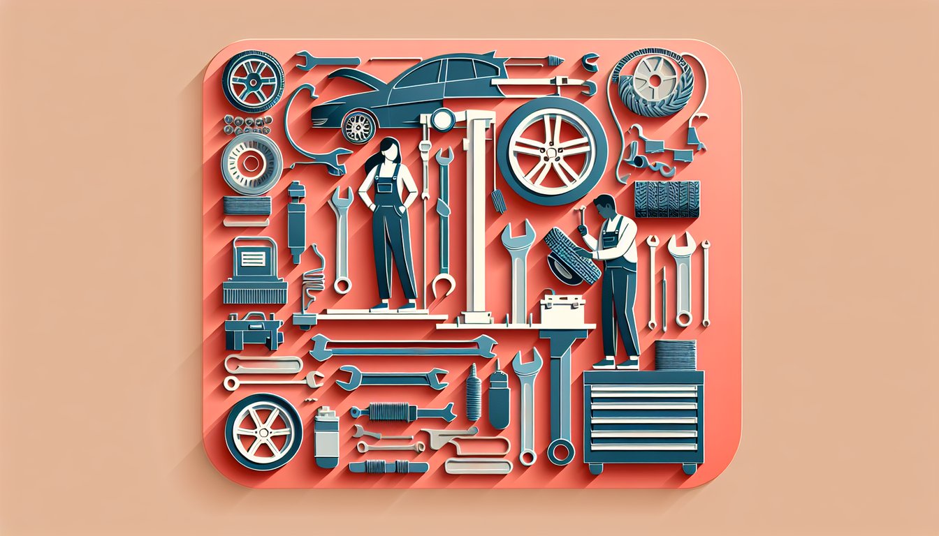 Paper art illustration for mechanic quiz on coral background
