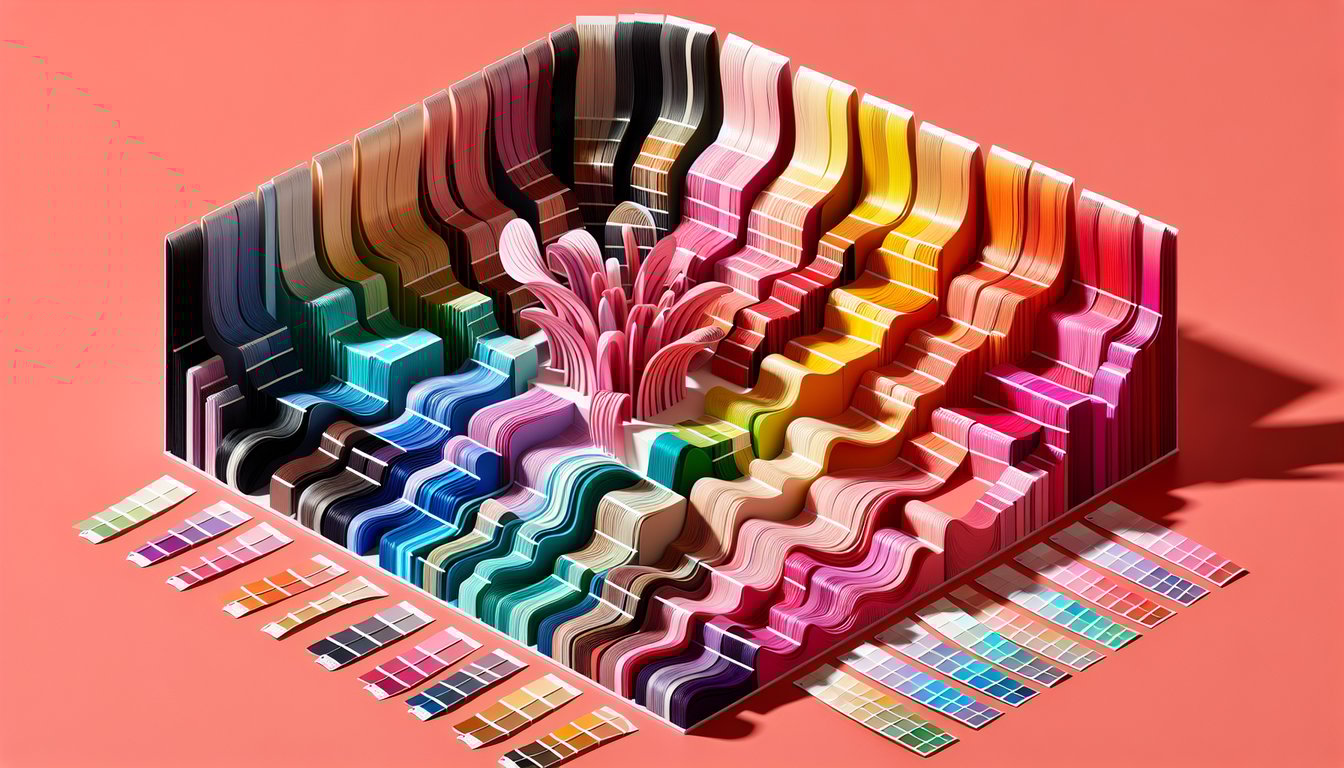 Paper art illustration for hair color theory quiz on a coral background