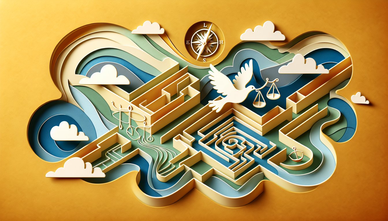 Paper art illustration for Should I Leave My Wife Quiz on golden yellow background