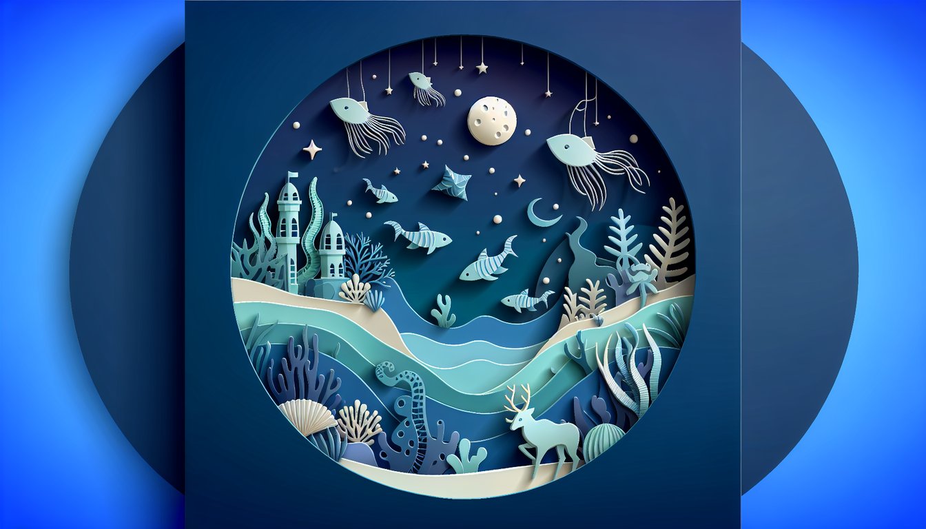 Paper art quiz scene for free Part of Your World lyrics line look at this stuff isnt it neat on dark blue background