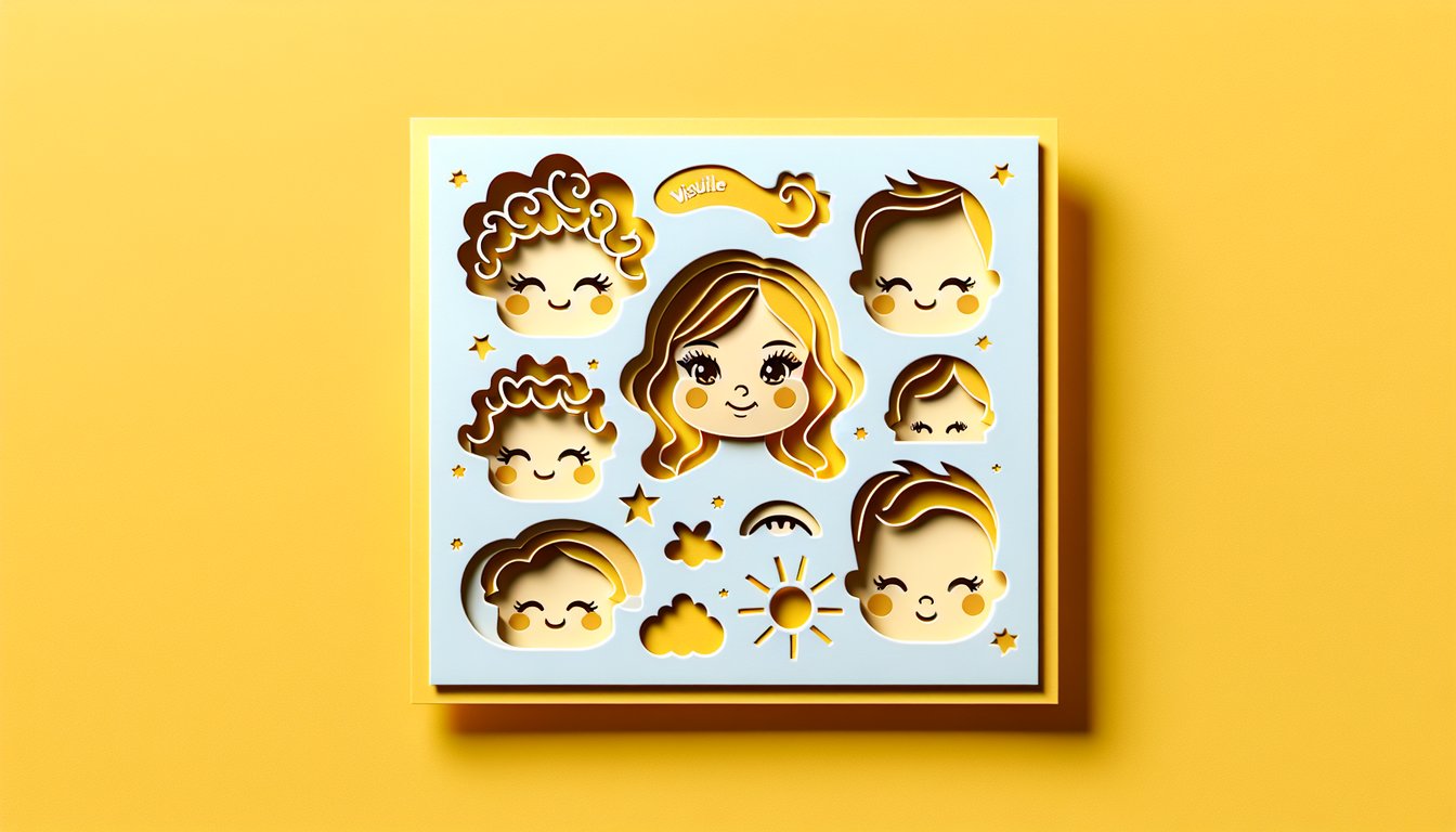 Paper art illustration of baby facial features on golden yellow background invites quiz to predict future baby looks