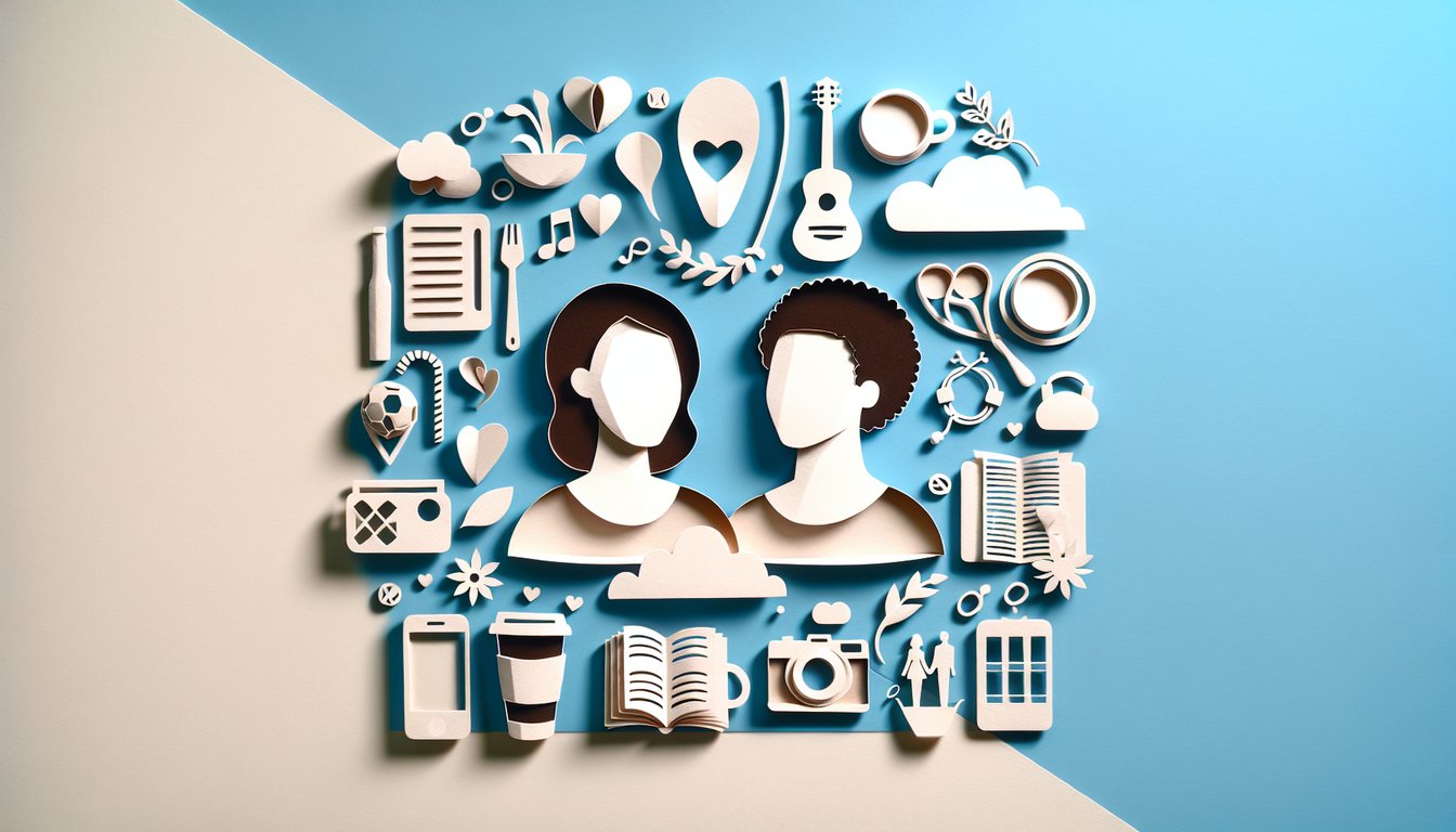 Paper art illustration for spouse knowledge quiz on sky blue background