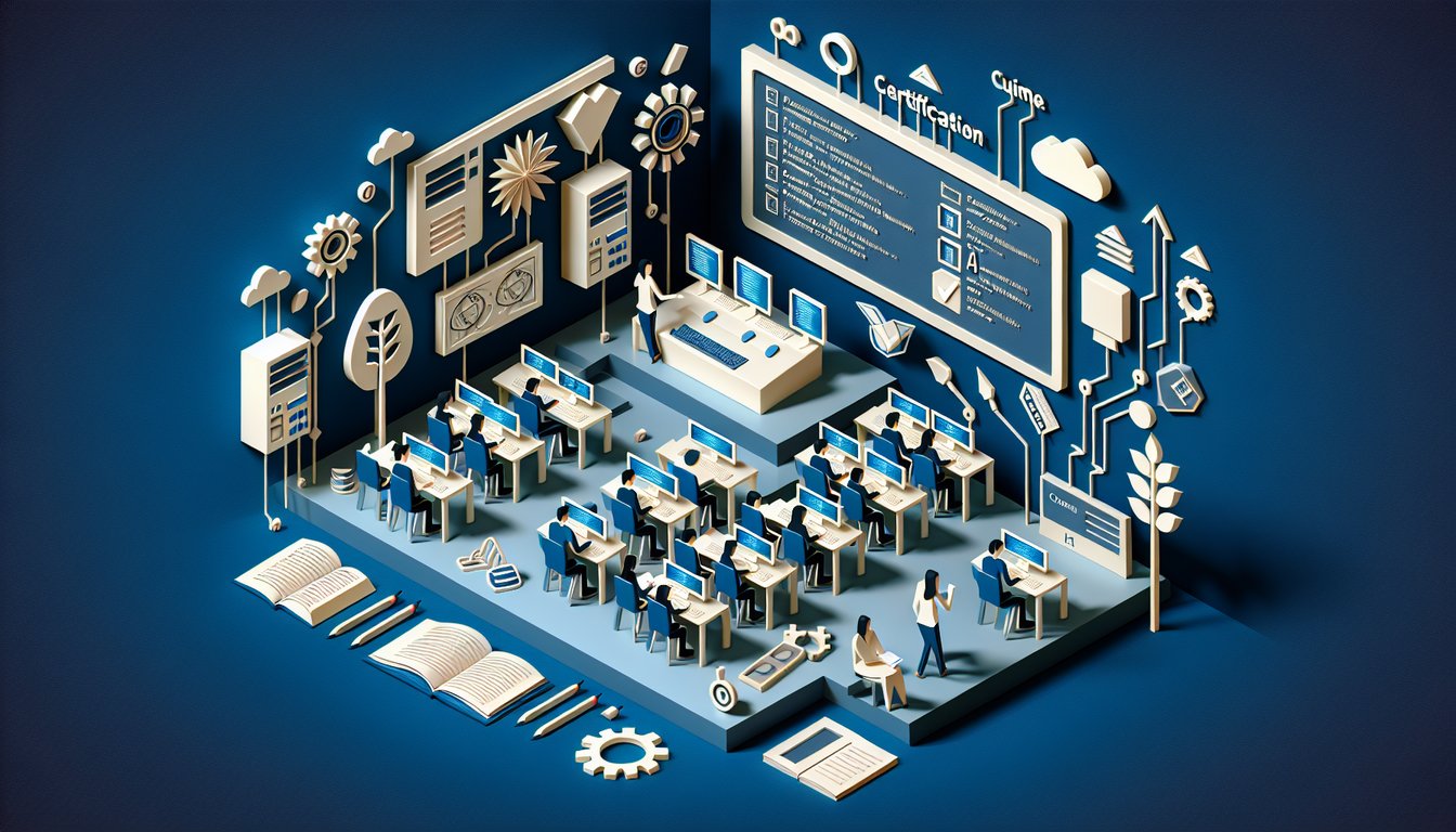 Colorful paper art illustrating a CompTIA Part 1 Power Quiz for IT students and professionals.