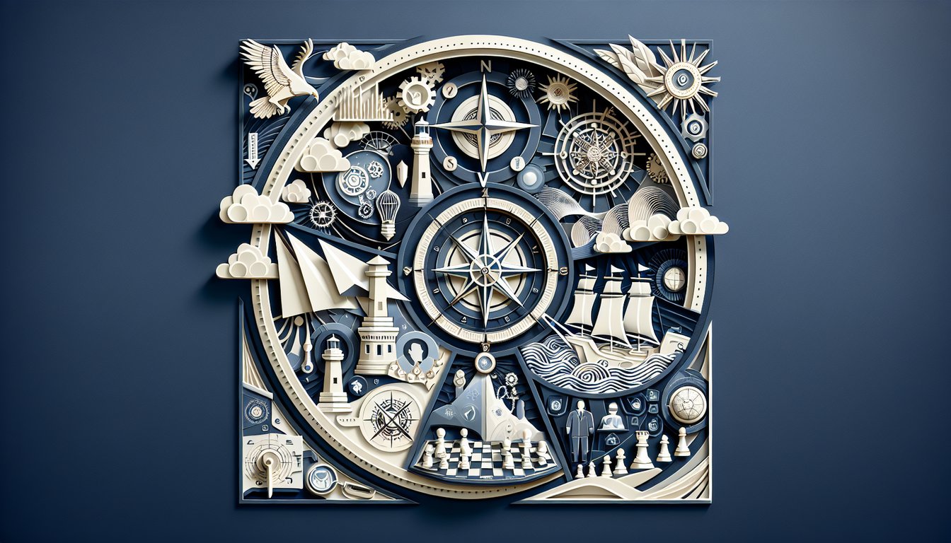 Paper art illustration for Statesman vs Politician quiz on dark blue background