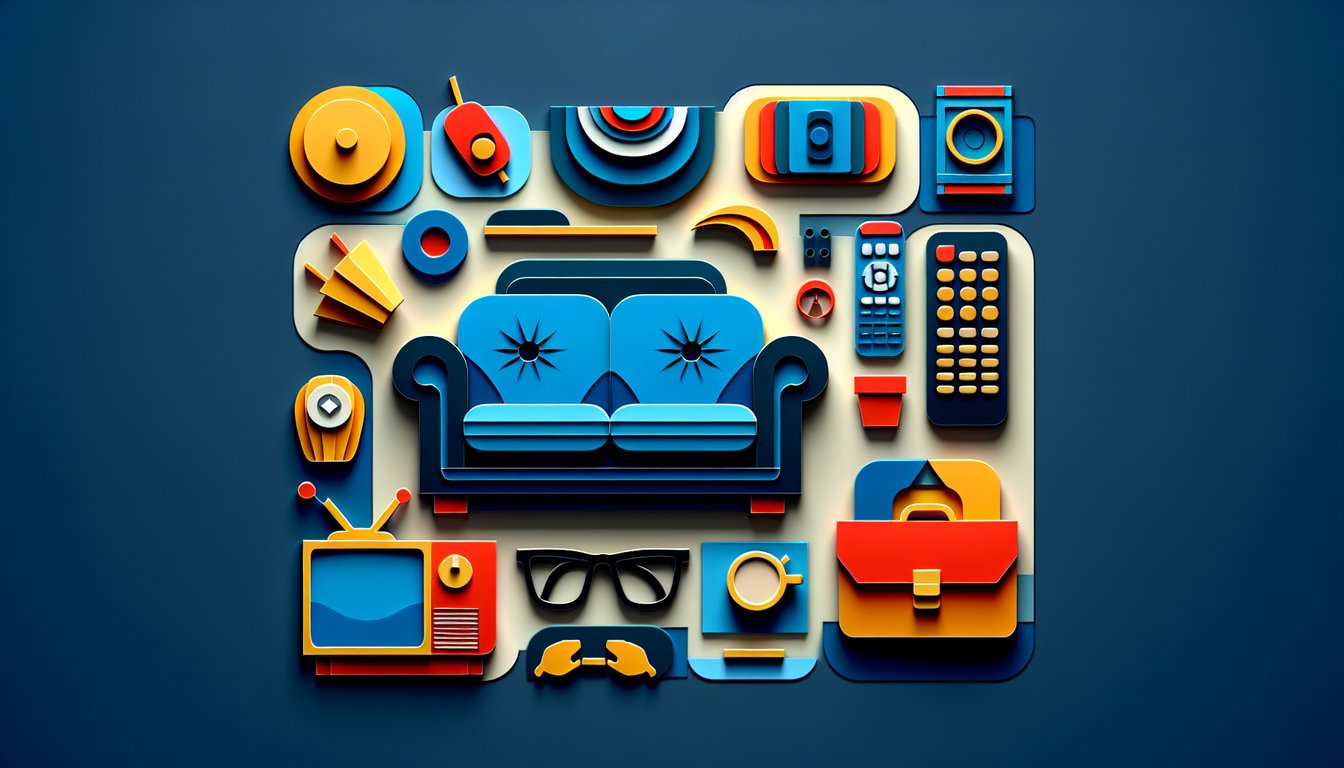 Paper art illustration of sitcom icons on dark blue background for which sitcom character are you quiz