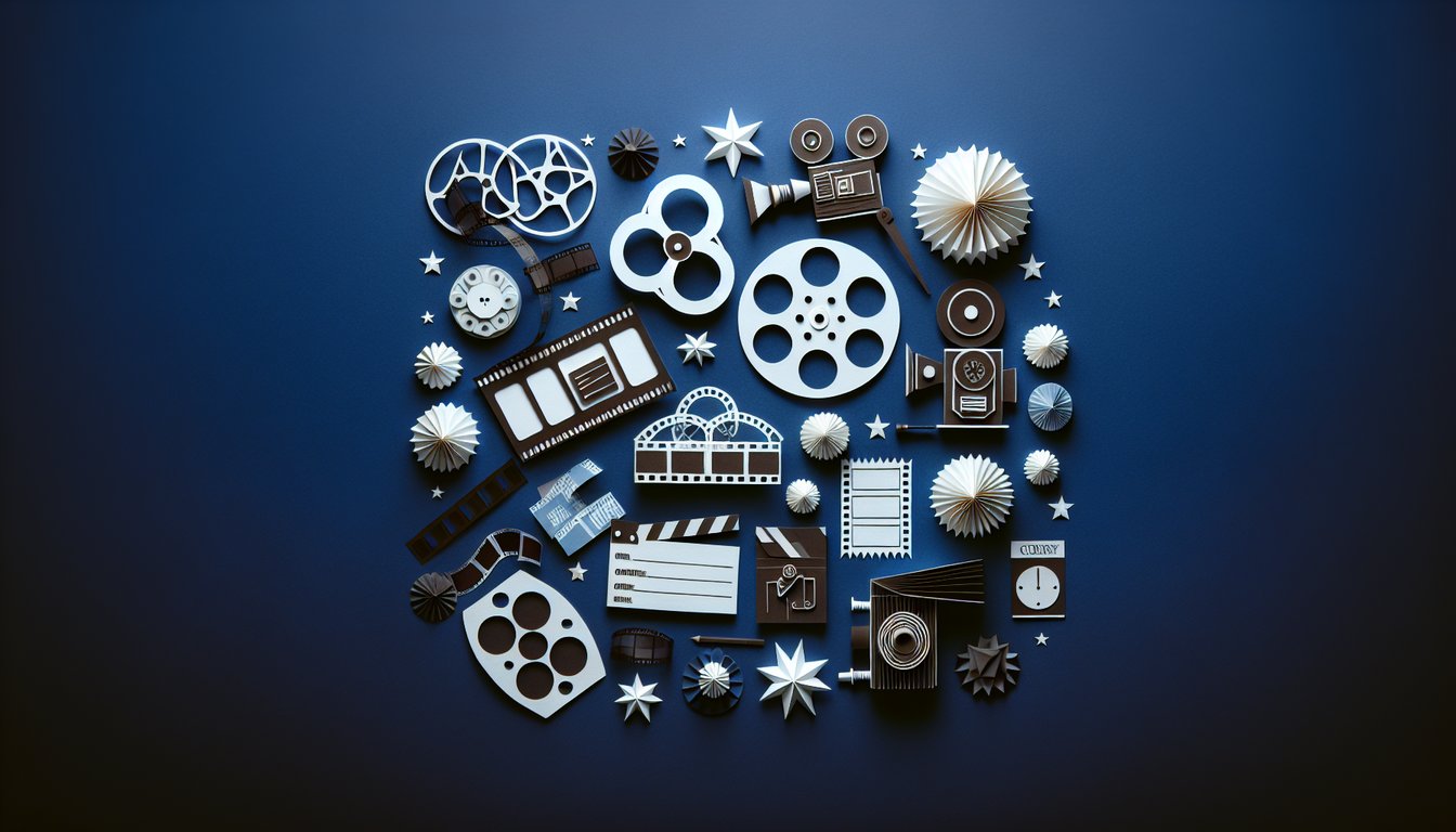 3D voxel art for Russian Cinema Survey course showcasing film reels, clapperboard, and projector.