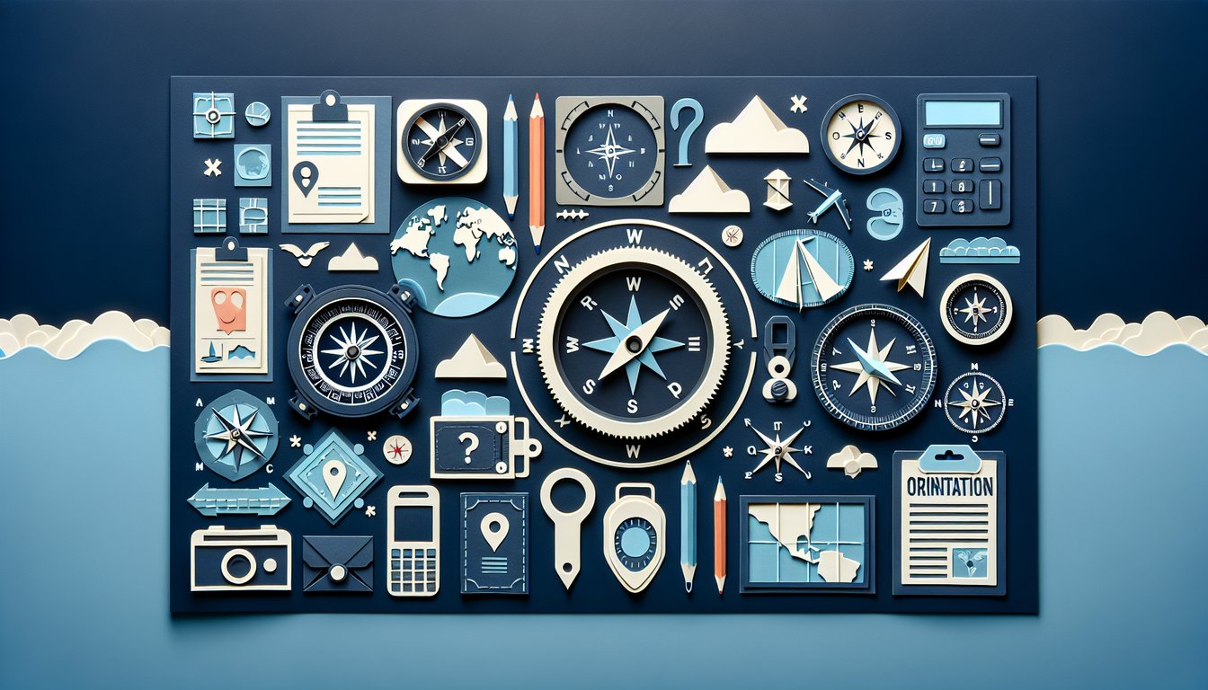 Colorful paper art depicting elements related to Orientation Trivia Quiz