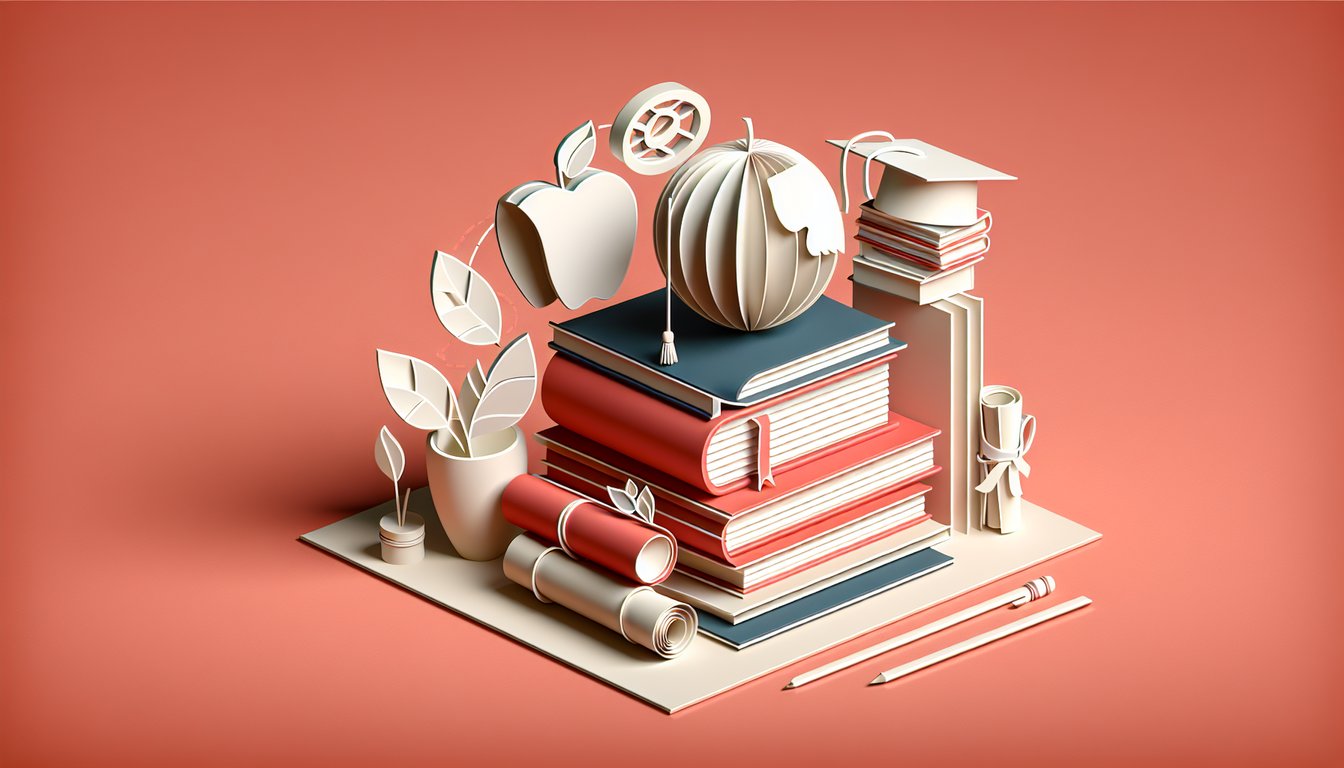 Paper art illustration for Gen Ed Mockboards Quiz on a coral background