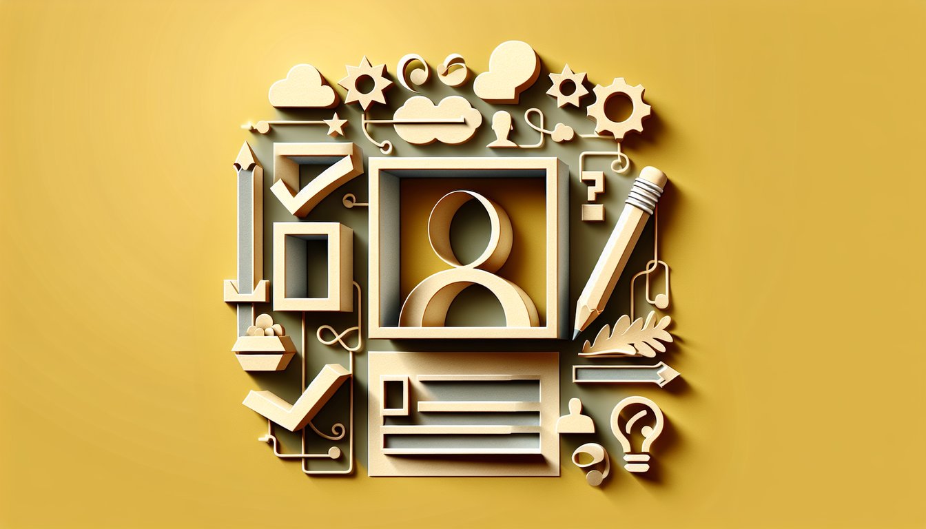 Paper art headphones, microphone, stylized idol silhouette on golden yellow background for Vocaloid personality quiz