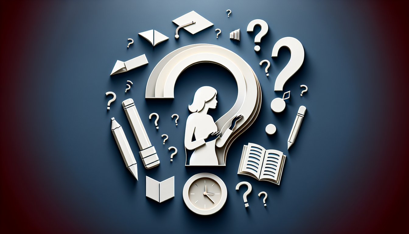 Paper art quiz about indefinite pronouns with paper cutout letters question marks and grammar icons on dark blue background