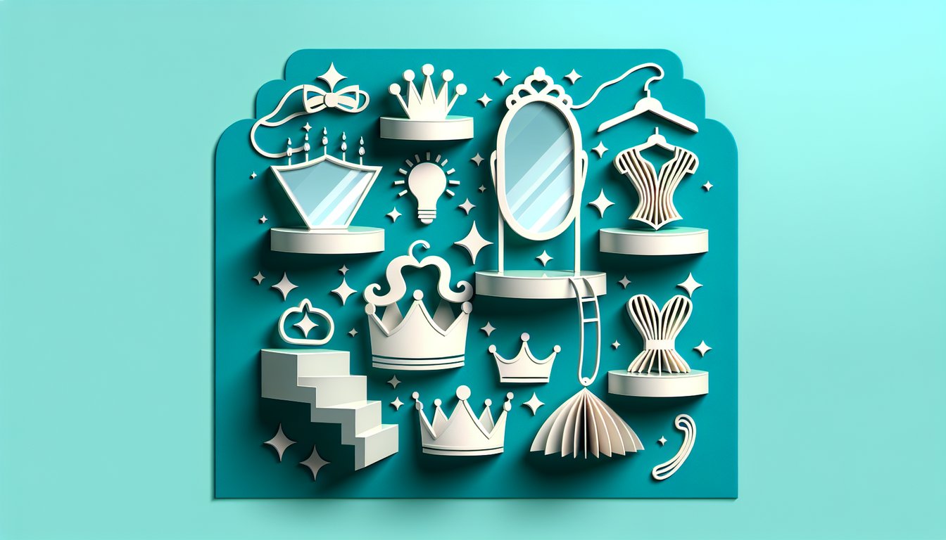 Paper art style figure with glasses lipstick mirror on teal background for style confidence quiz