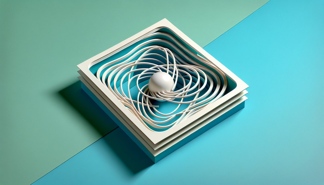 Paper art illustration for quantum entanglement quiz on teal background
