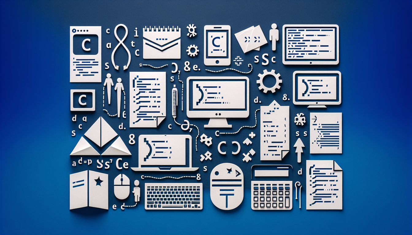 Paper art depicting trivia for The C Quiz Challenge, a tool testing C programming knowledge.