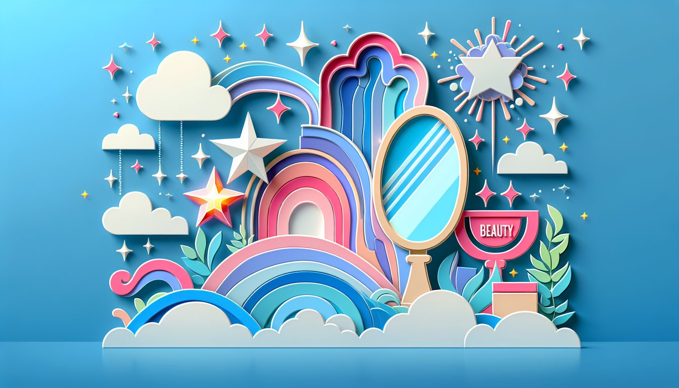 Paper art illustration for Why Am I So Pretty quiz on sky blue background