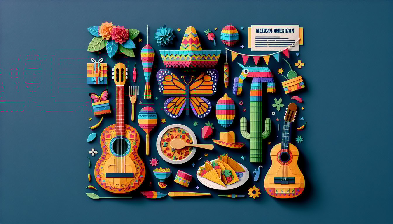Colorful paper art promoting a quiz on Undocumented Mexican-American knowledge