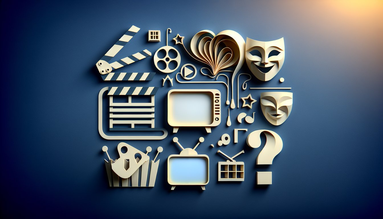 Paper art style collage of trophy question mark and TV set with Martin trivia quiz title on dark blue background