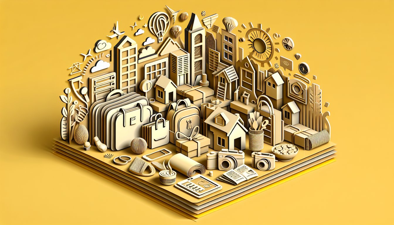Paper art illustration for lifestyle quiz with fun questions on a golden yellow background